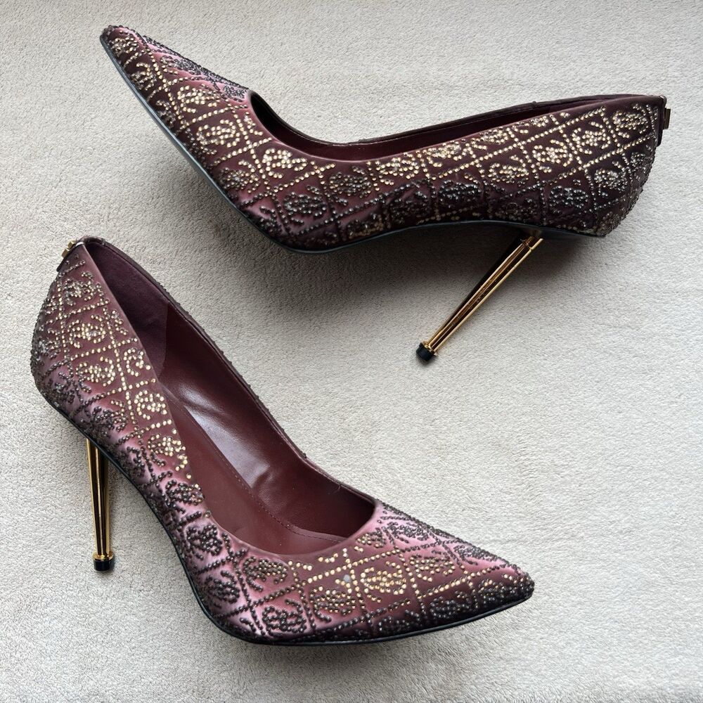 Guess Sorena Wine Stiletto High Heel Pumps Women‎ 8.5 M Pointy Toe Rhinestones